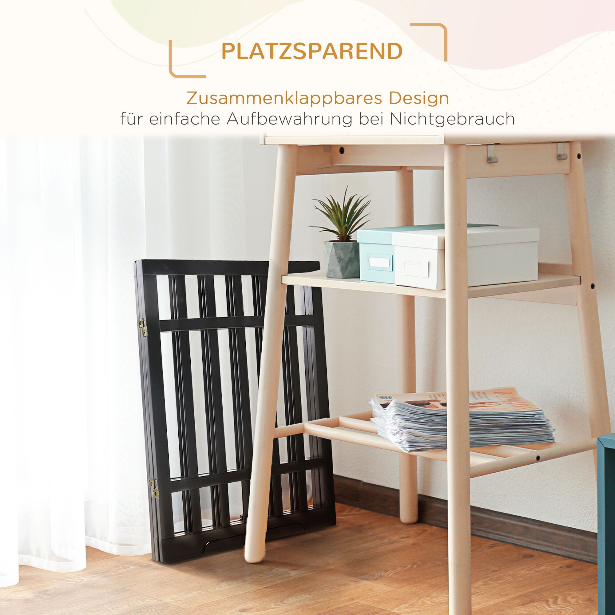 PawHut Absperrgitter mit Stützfüßen schwarz 181L x 35B x 76H cm