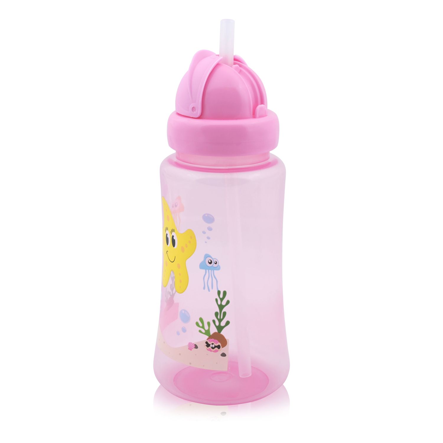 Baby Care Kinder Trinkflasche Sport Sipper 330 ml Strohhalm, Tiere, Schutzdeckel rosa