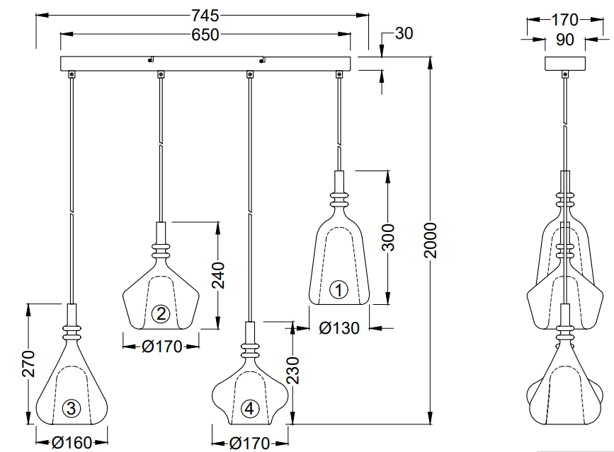 Hanglamp Aldea B65 x D9 cm