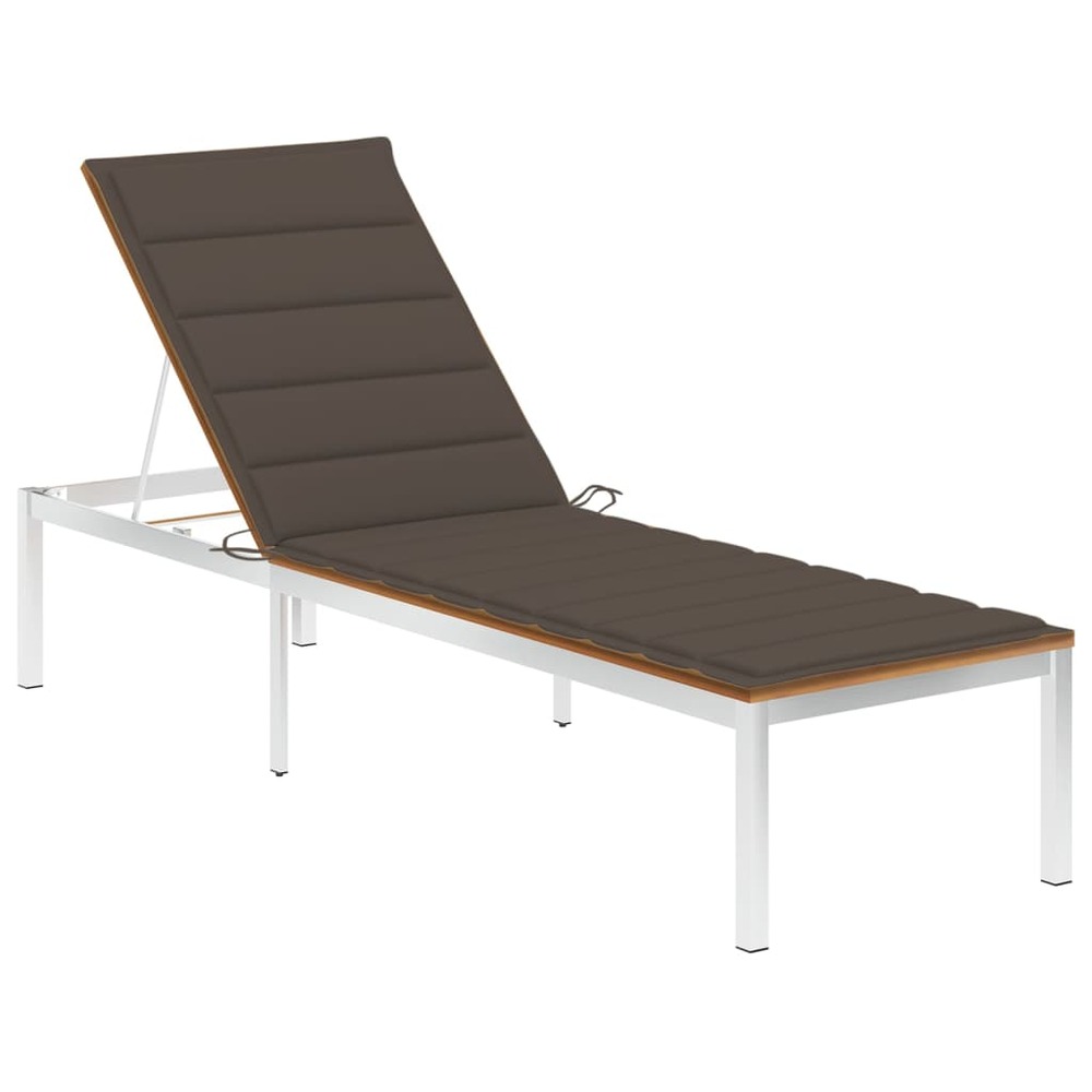 Transat chaise longue bain de soleil lit de jardin terrasse meuble d'extérieur avec coussin bois d'acacia et acier inoxydable