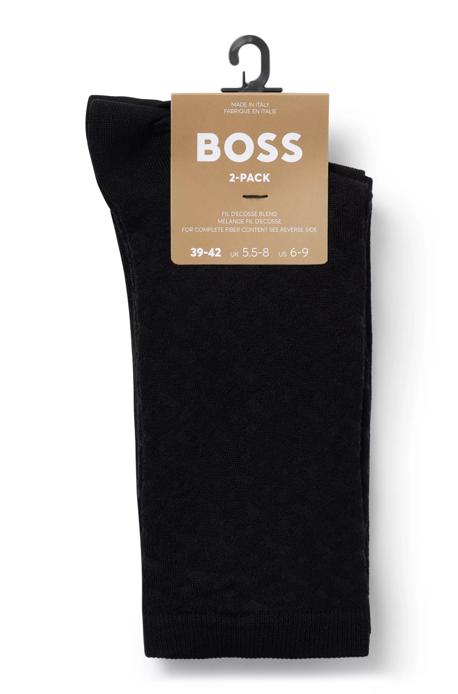 BOSS Black - Pacote com dois pares de meias de comprimento normal em algodão elástico.