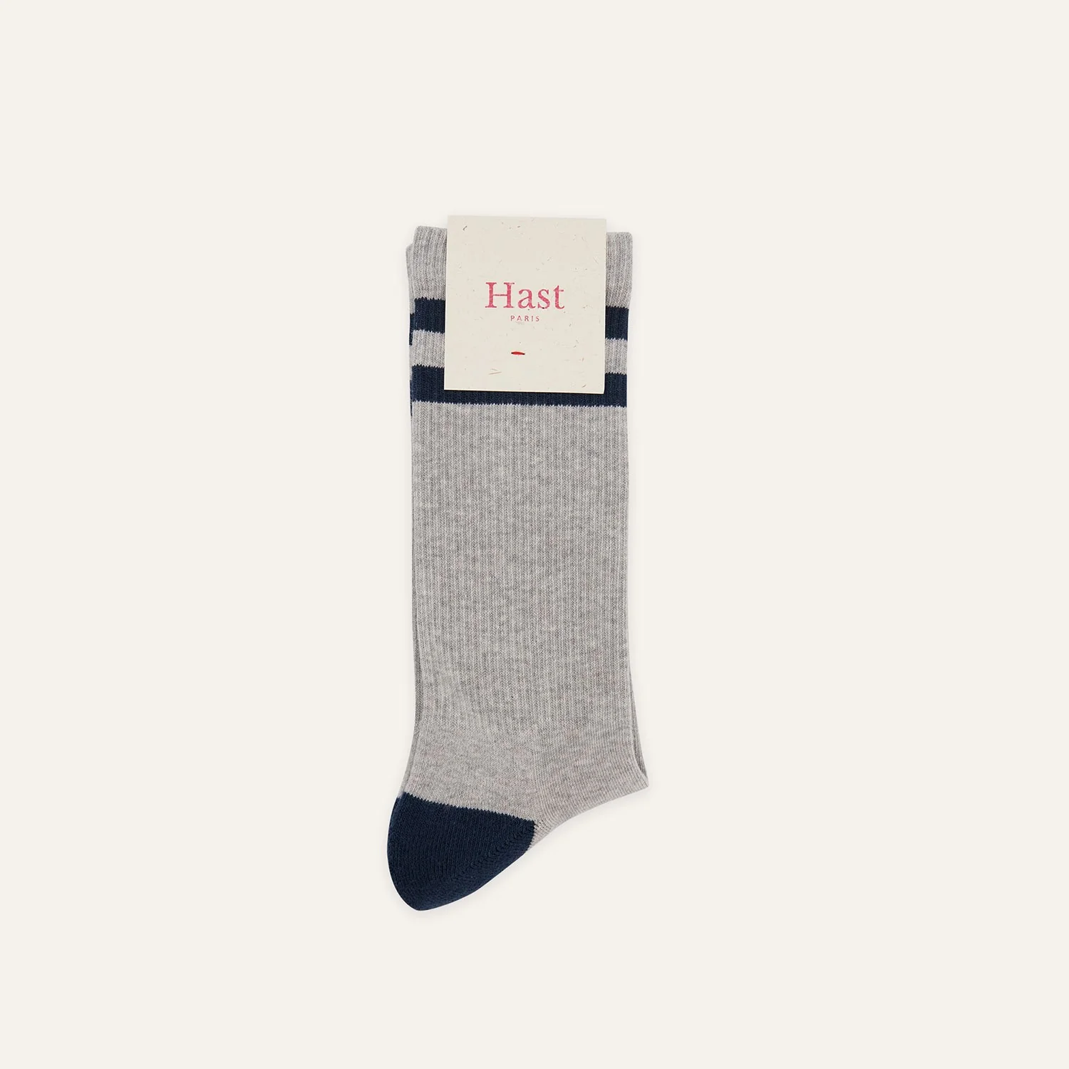 Gray and navy striped socks
