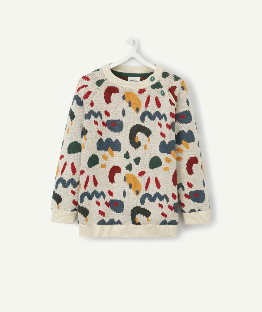 PULL BÉBÉ GARÇON ÉCRU AUX MOTIFS COLORÉS