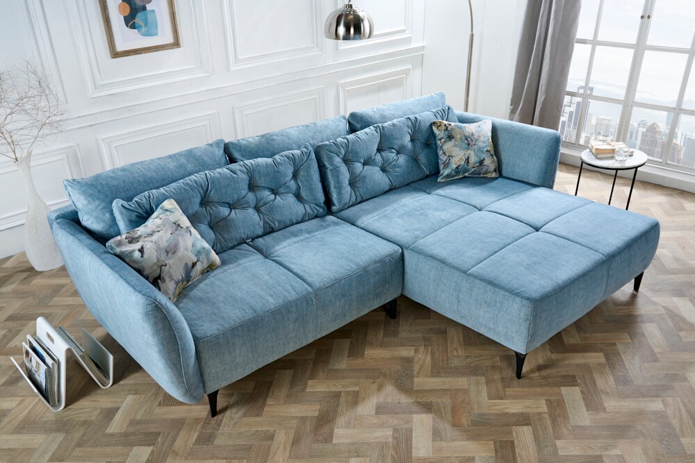 riess-ambiente Ecksofa MARRAKESCH - 245cm aqua blau Samt Metallfüße inklusive Kissen