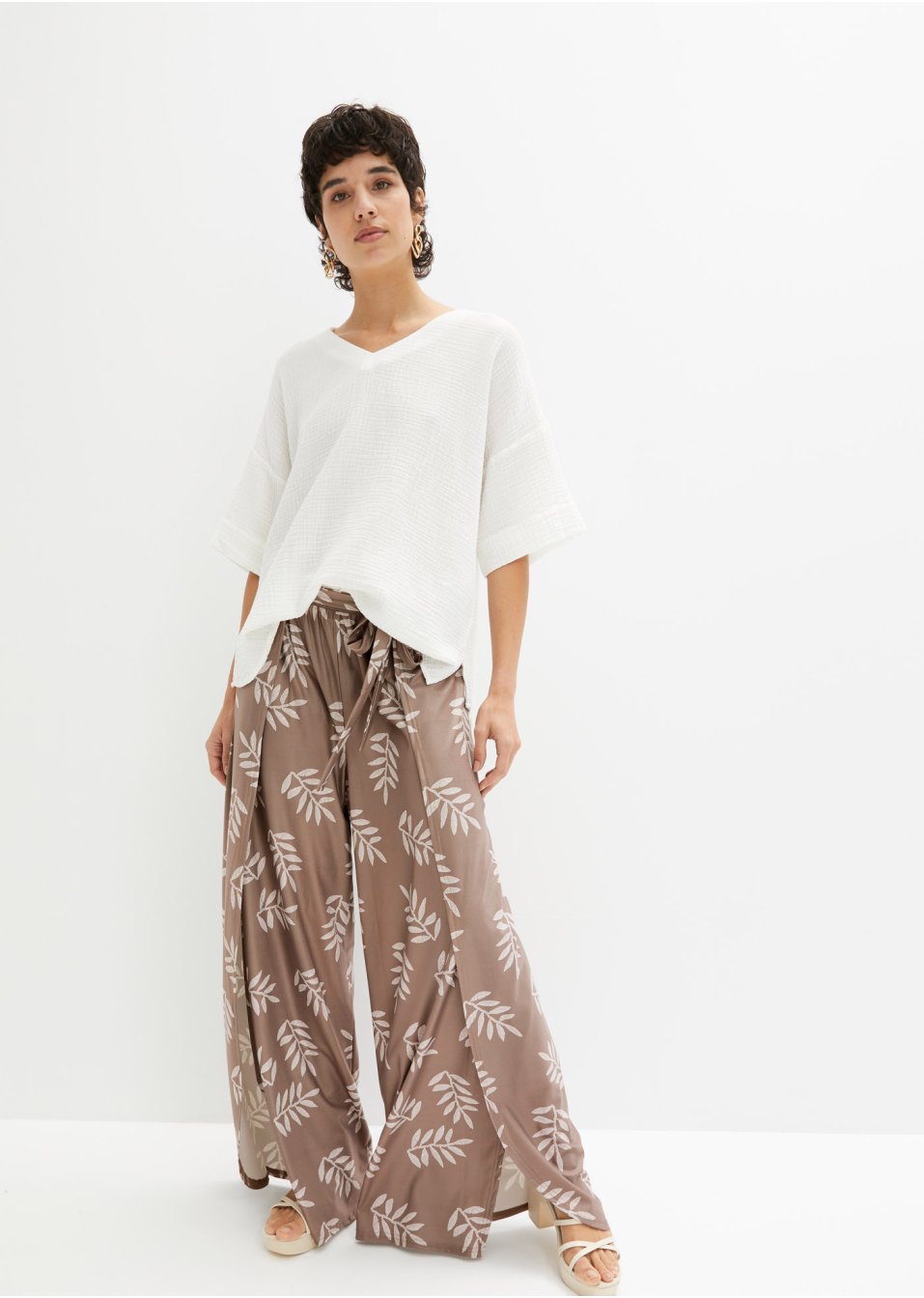 Pantalon style portefeuille en jersey crêpe