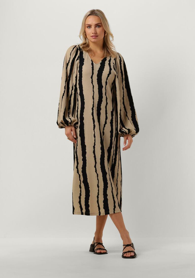 MODSTR\u00D6M beige modstr&ouml;m midi jurk harlandmd print dress