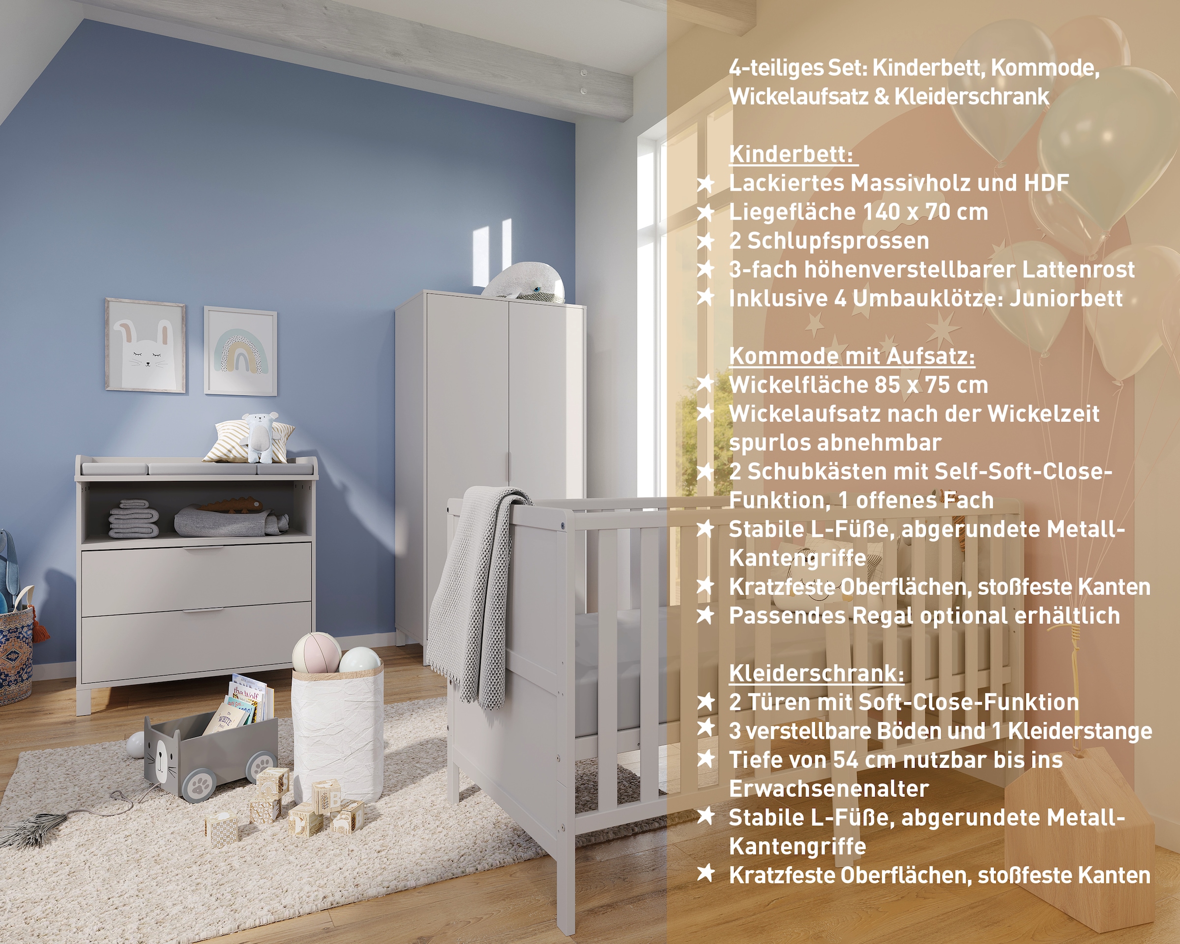 GERMANIA Babymöbel-Set »GW-Alkmaar« 4 Stk. tlg. mit mitwachsendem Kinderbett