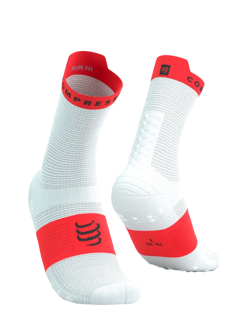 Compressport Pro Racing v4.0 Run High Compressiesokken Wit/Fluo Rood