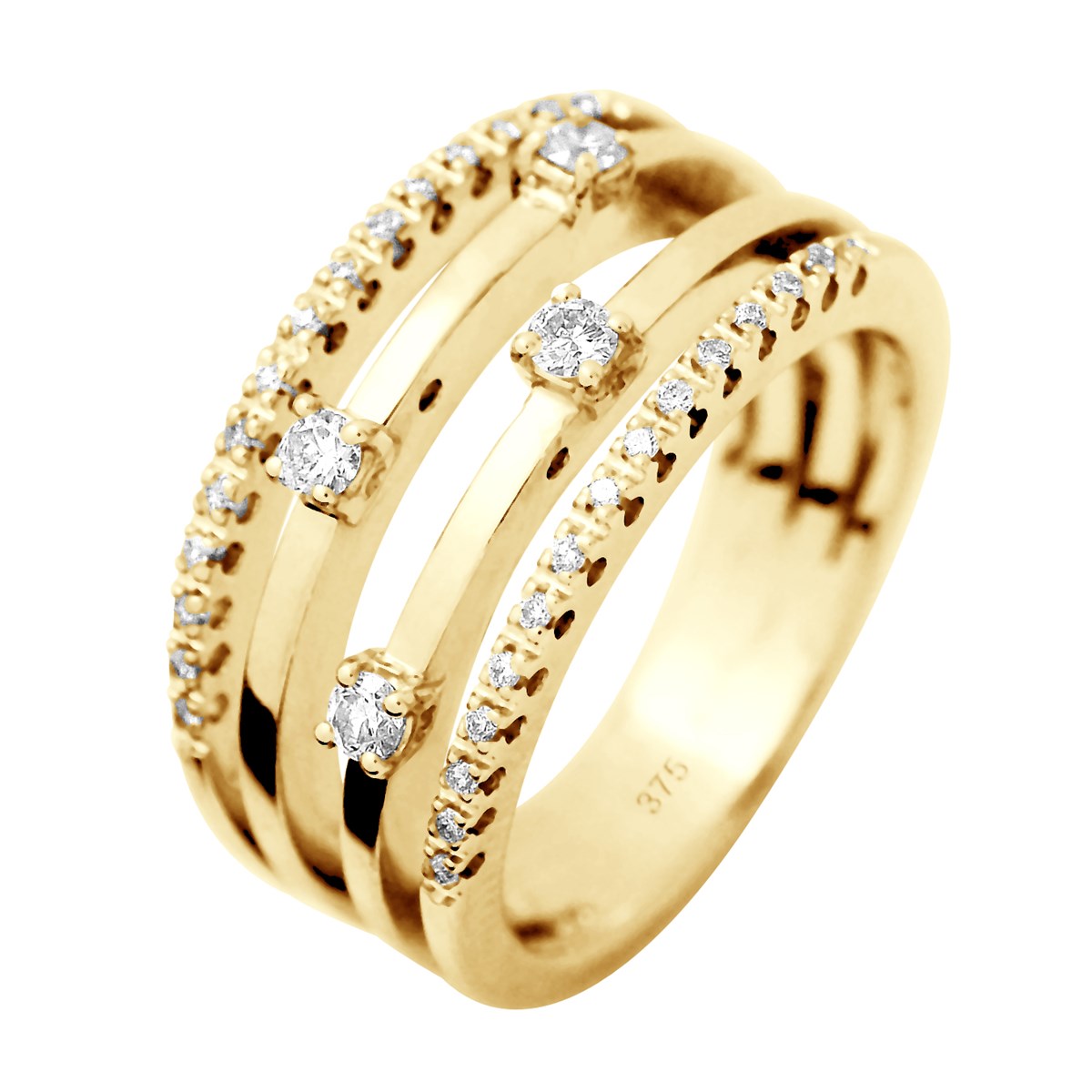 Bague Diamants 0,32 Cts Satellite Joaillerie Or Jaune