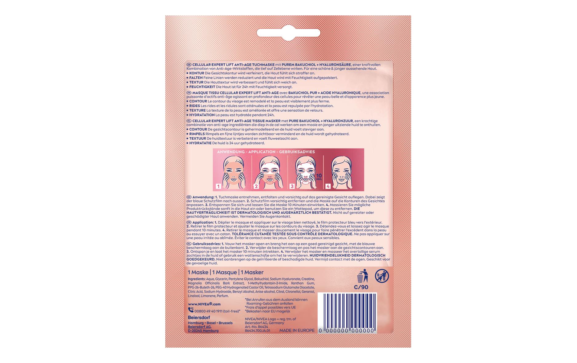 Cellular Expert Lift Anti-Age Tuchmaske 1 StückInnovative Lift Anti-Age Gesichtsmaske mit Bakuchiol und Hyaluronsäure