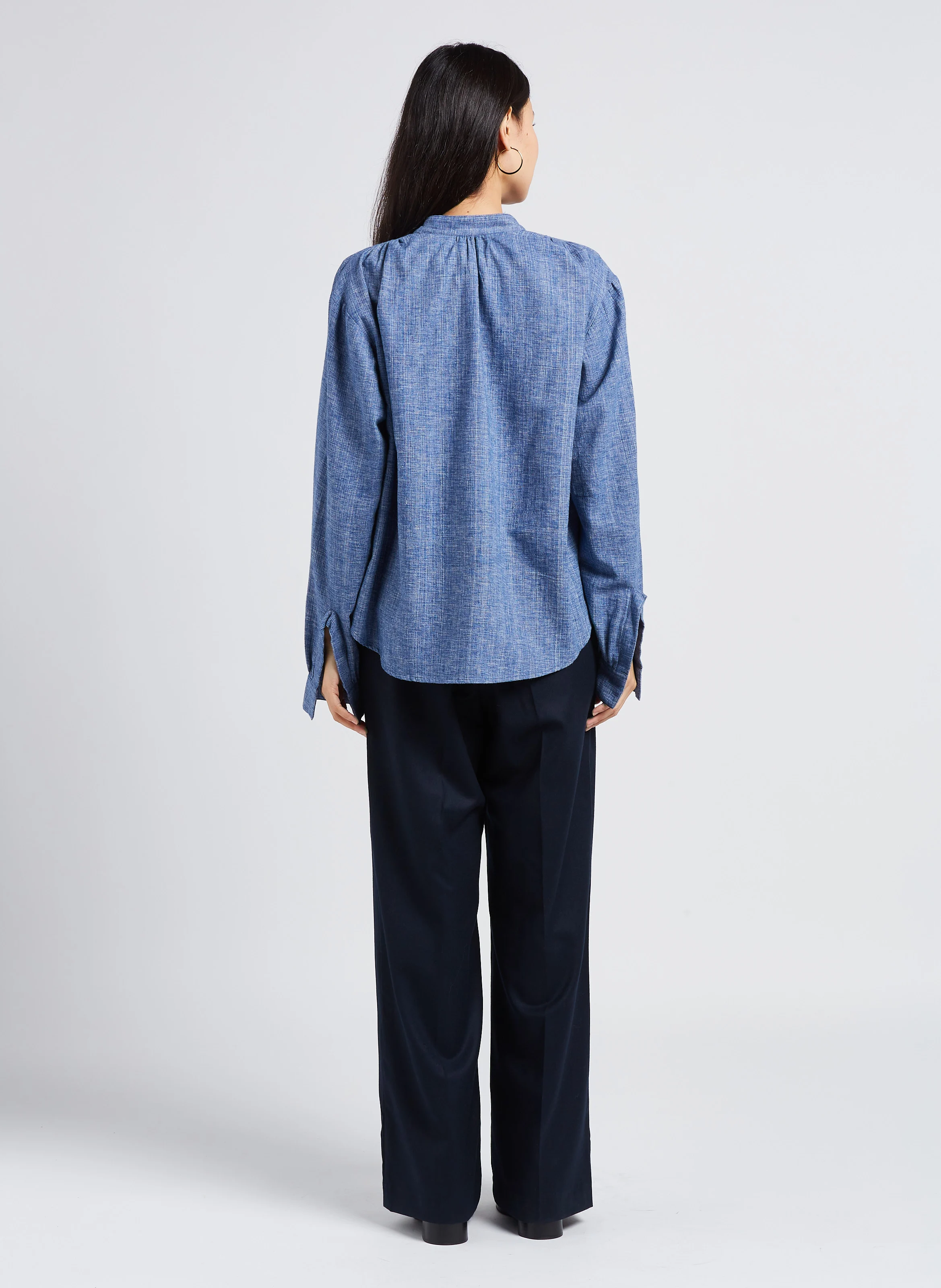 CLOCHE - Pantalon taille haute large en laine | Bleu