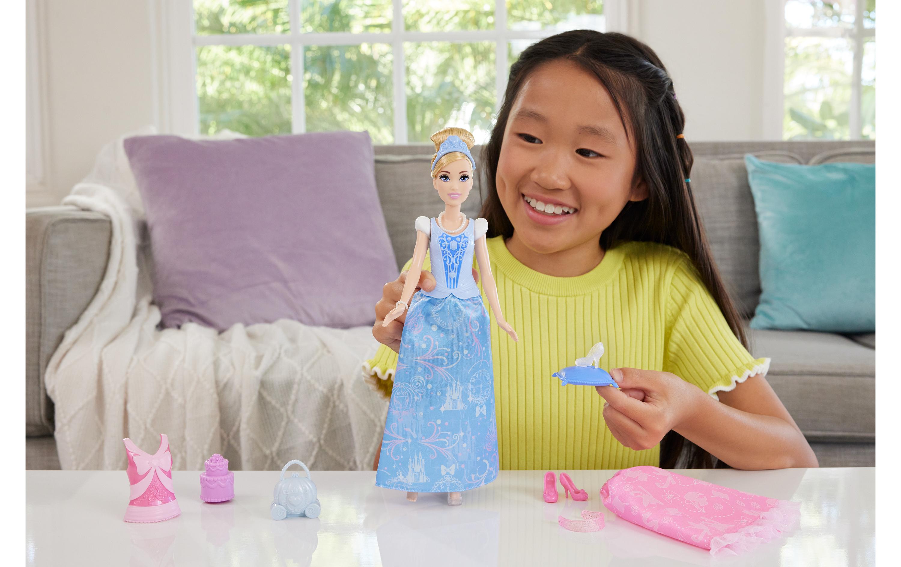 Spielset 2-in-1-Geschichten Cinderella-ModepuppePuppe mit 2 Oberteilen zum Anklipsen, 2 Röcken und 9 Accessoires