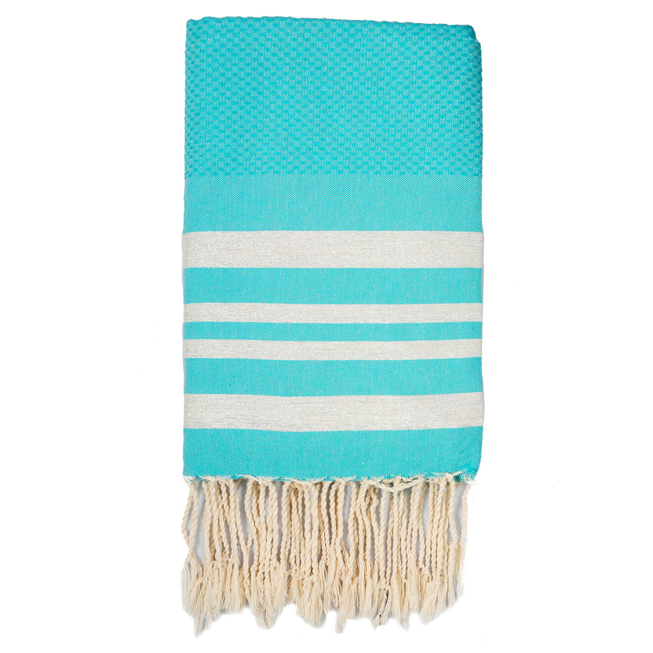 Febronie Fouta Nid d'abeille Hamptons Lurex turquoise/argenté - 100x200 cm