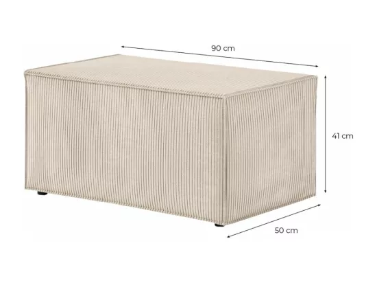 Pouf en velours côtelé Clarisse - Beige - L90 x P50 x H41cm - Loungitude