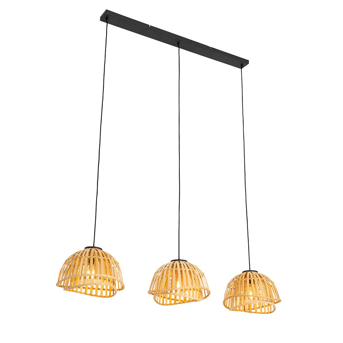 Oosterse hanglamp zwart met naturel bamboe 3-lichts - Pua
