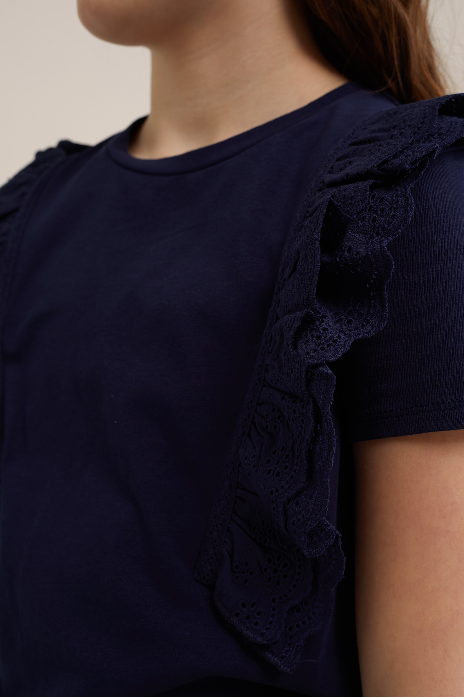 Meisjes T-shirt met ruches WE Fashion Marineblauw