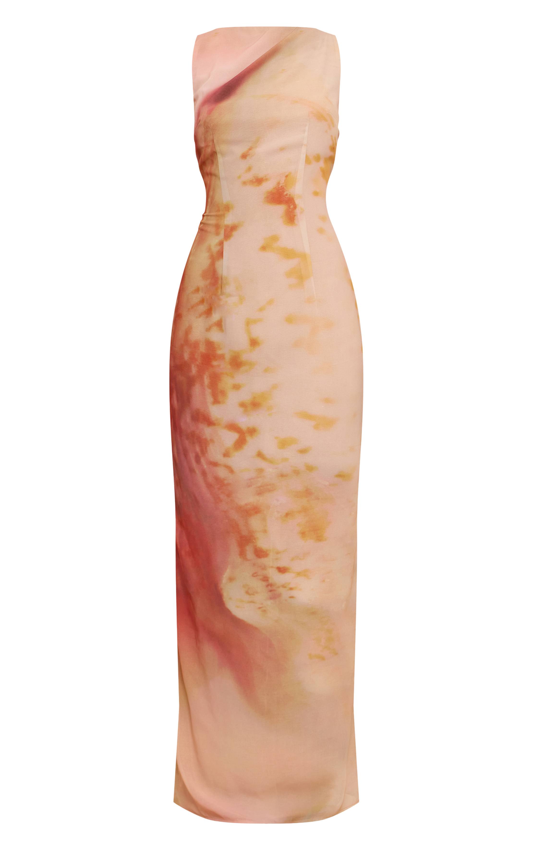 Naturel Robe Longue En Mousseline Imprimée Abstraite Petite Taille