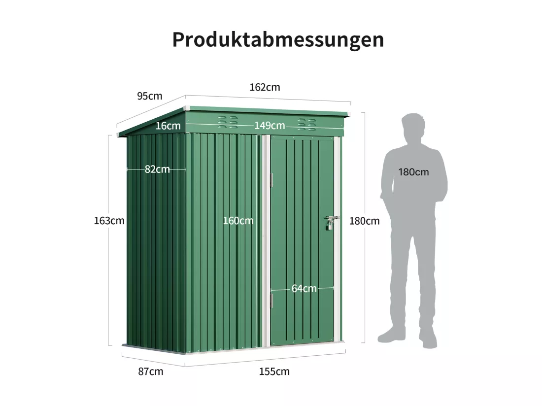 Bealife Abri de Jardin en Métal 162 x 95 x 182 cm Cabanon Vert sur Terrain