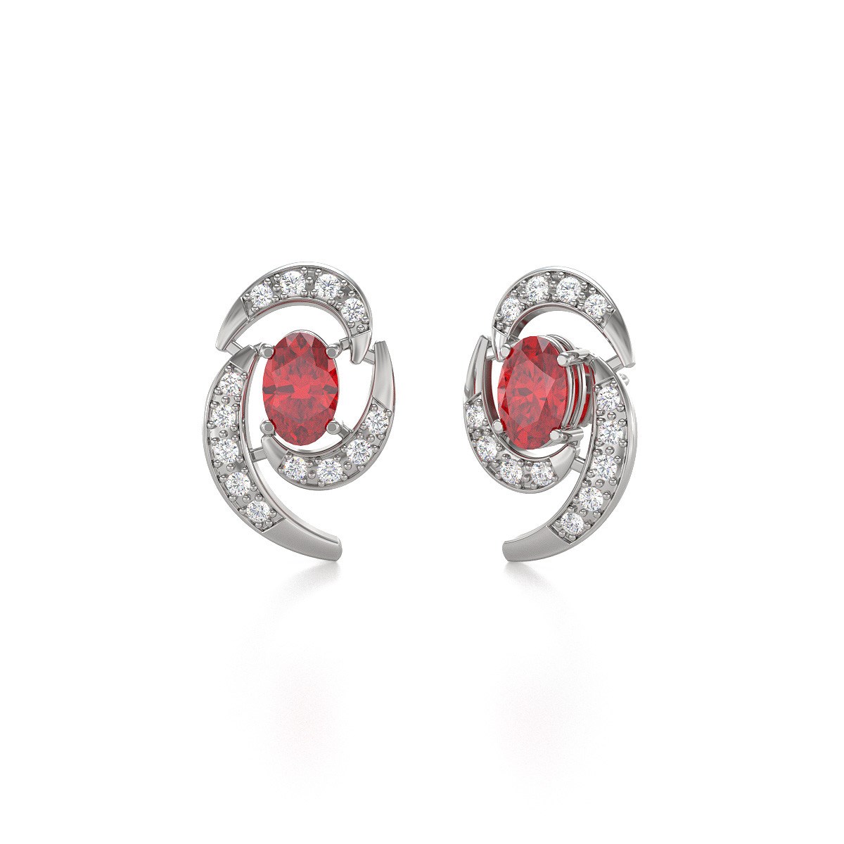 Boucles d'oreilles ADEN Or 585 Blanc et Rubis 2.6grs