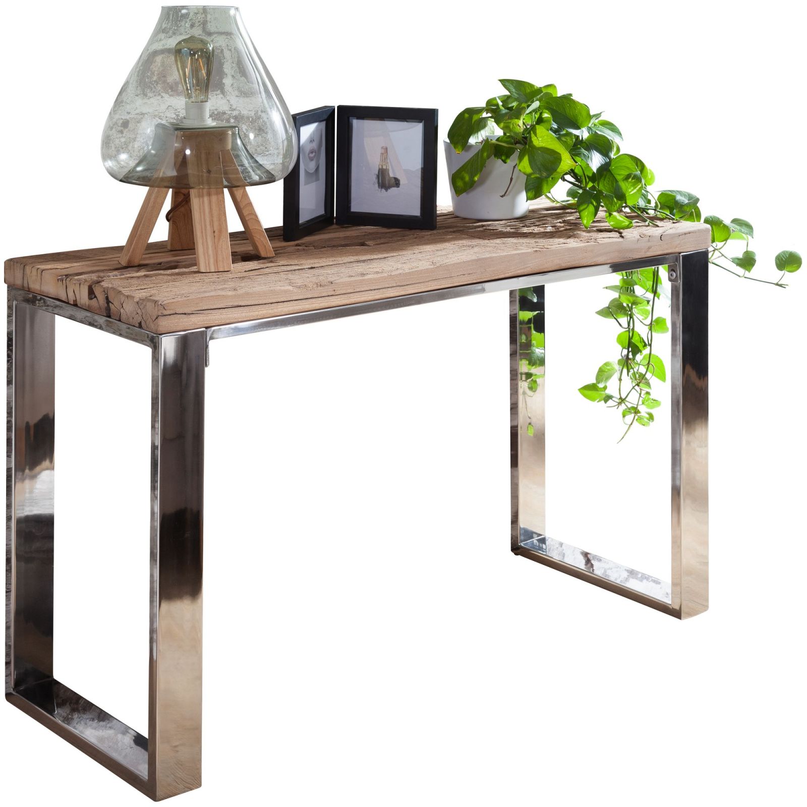 Konsolentisch - Akazie Massivholz - silber - 115 cm