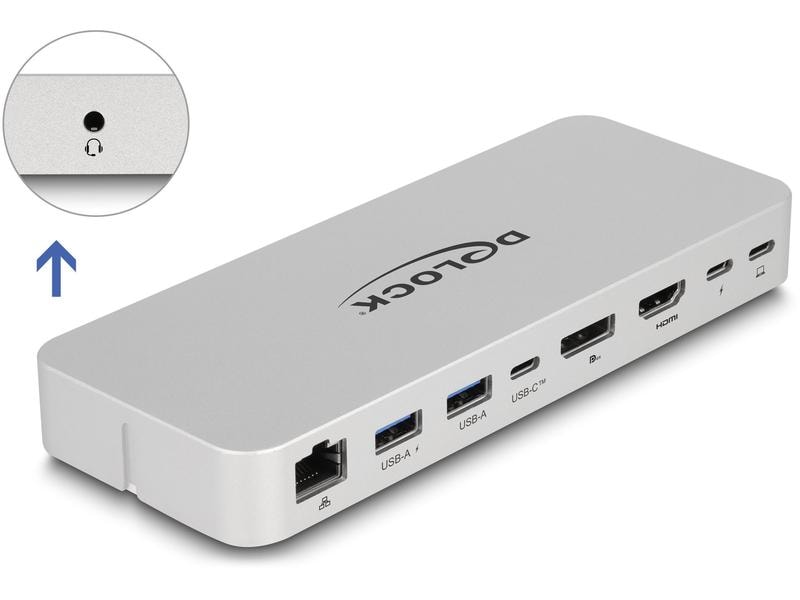 Delock Dockingstation USB-C – HDMI/DP/LAN/USB-A PD 85W Delock Tablet und Notebook Ständer mit integrierter Dockingstation 4k – hDMI / DisplayPort / LAN / Hub / HDR / PD