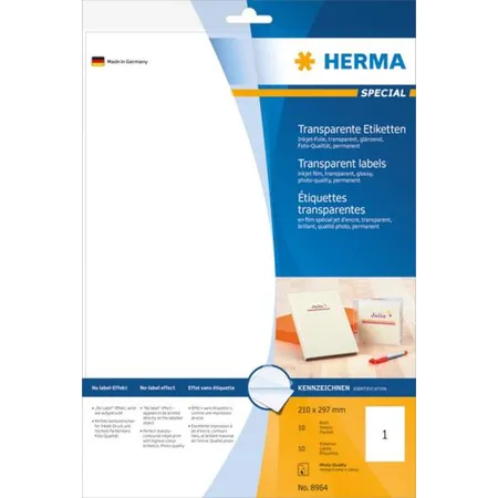 HERMA Inkjet Etiketten, transparent, 210 x 297mm, 10 Stück