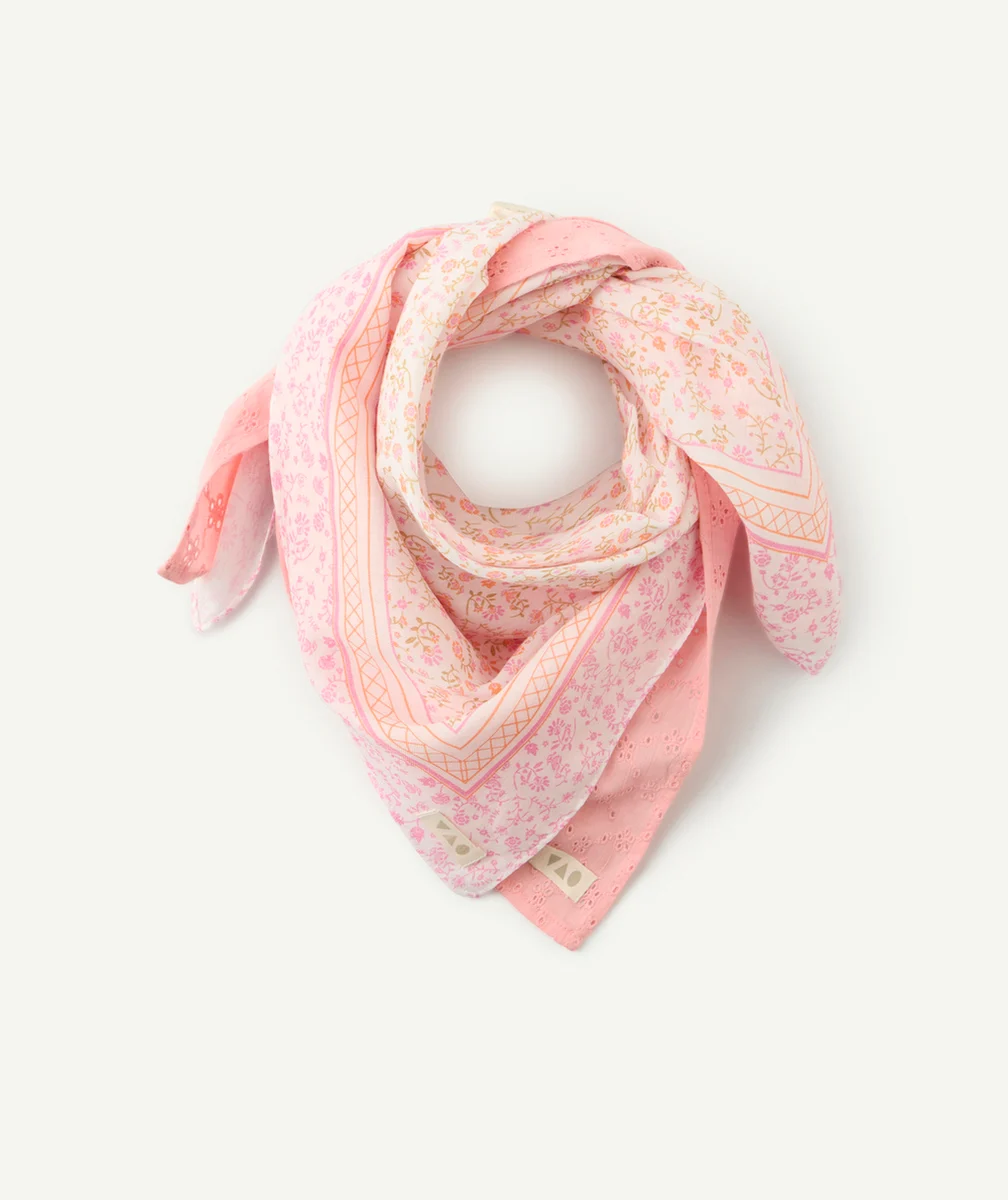 lot de 2 foulards bébé fille rose et blanc imprimé fleuri
