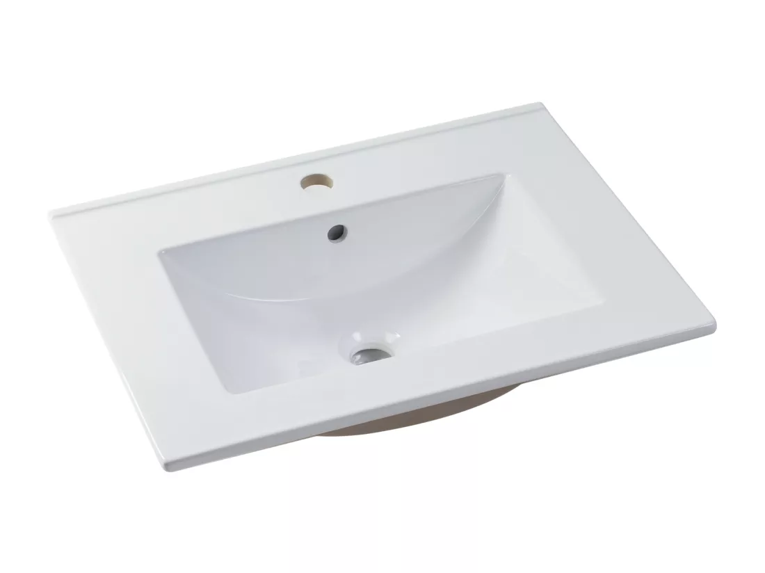Meuble de salle de bain suspendu simple vasque avec colonne de rangement - Coloris blanc - 60 cm - KAYLA