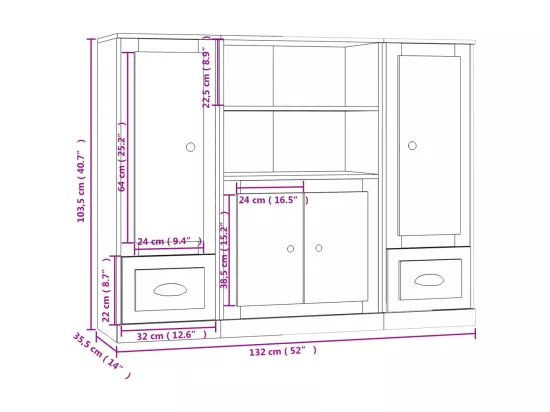 Buffets 3 pcs blanc brillant bois d'ingénierie