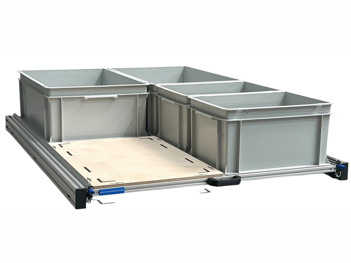 Aluminium 120x80 cm schuifframe met 4 open bakken en multiplex
