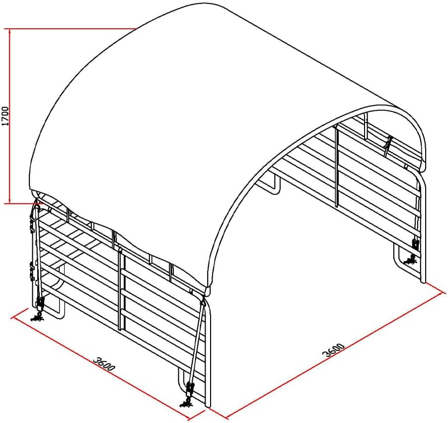 GreenYard® Weidezelt-Überdachung - ca. 360 x 360 x 160 cm Abdeckplane Schutzhülle mit Stahlrahmen