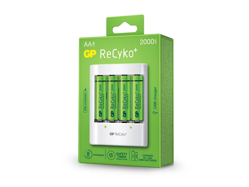 GP Batteries ReCyko  4 x AA Genopladelige Batterier 2000 mAh   Oplader