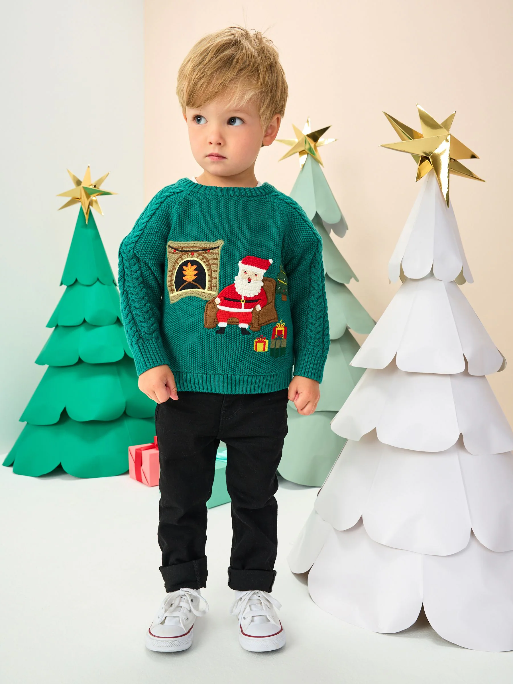 Groen met kerstmanprint - Gebreide kersttrui (3 mnd-7 jr)