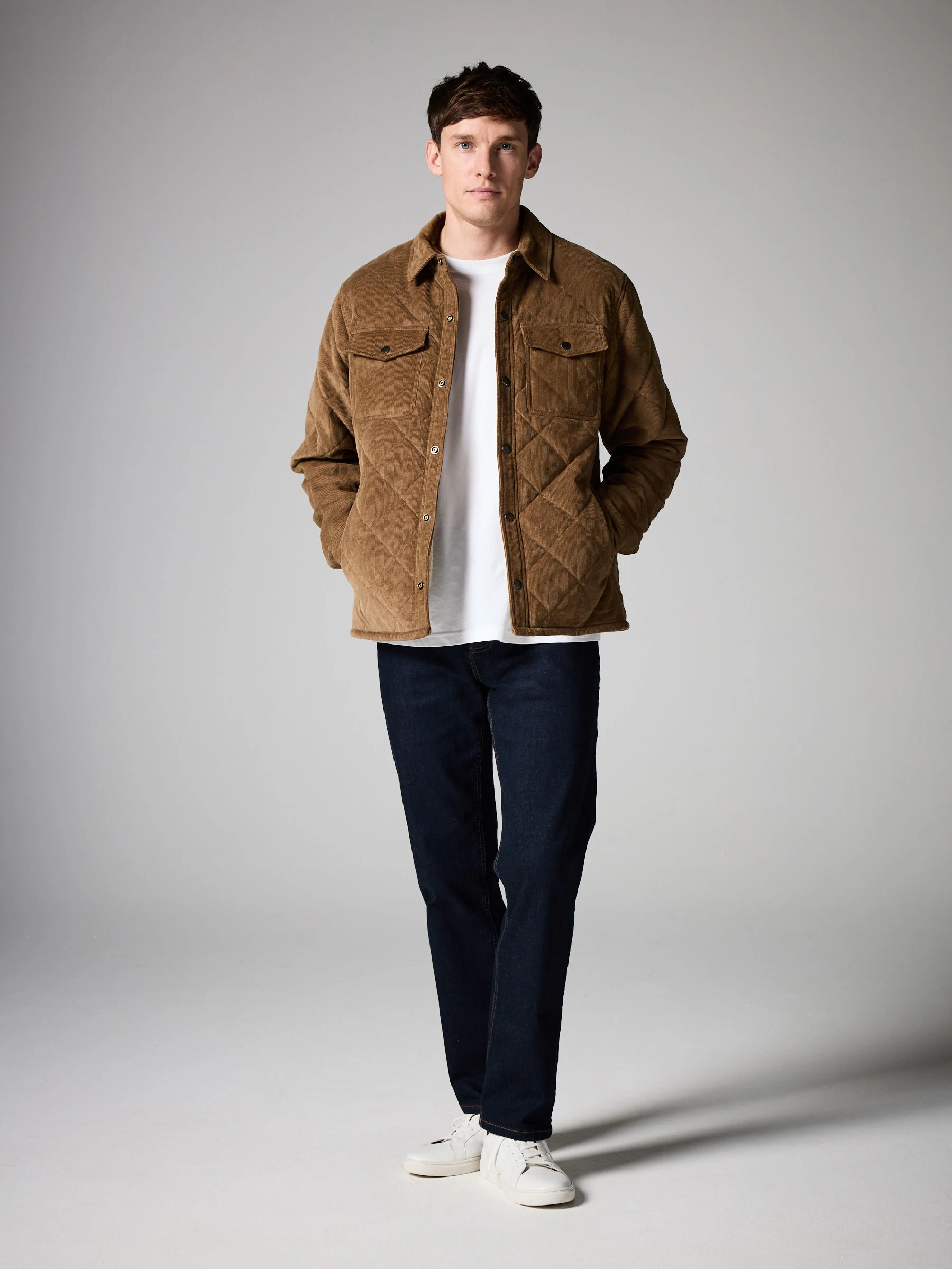 Lichtbruin - Borg Lined Diamond Quilt Corduroy Shacket