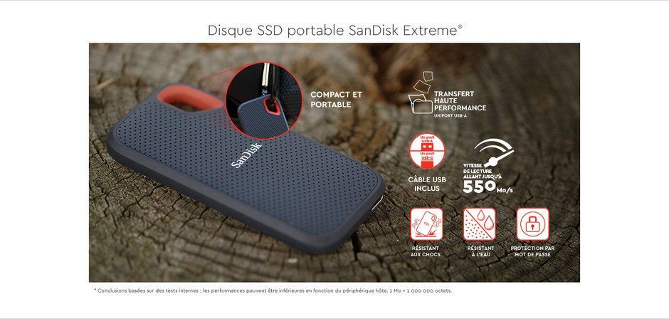 Sandisk EXTREME - 1 To - 2.5'' USB 3.1 - 550 Mo/s