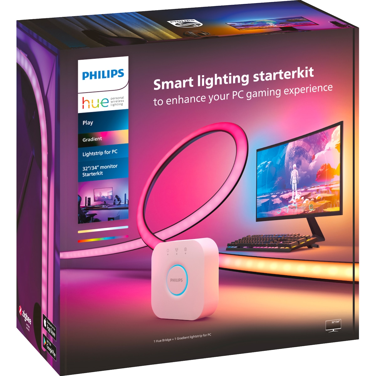 Philips Hue Play Gradient PC lysstripe 32/34 tommer inkl. Hue Bridge