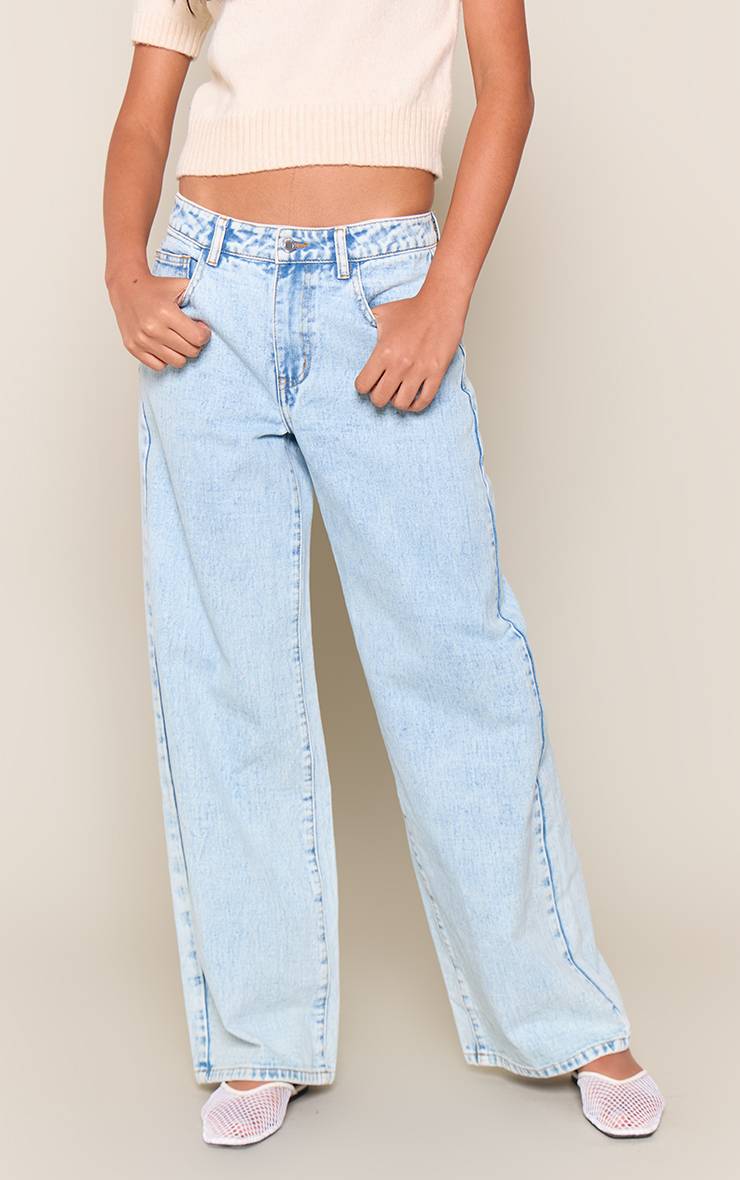 Bleu Glacé Jean Taille Basse Coupe Large