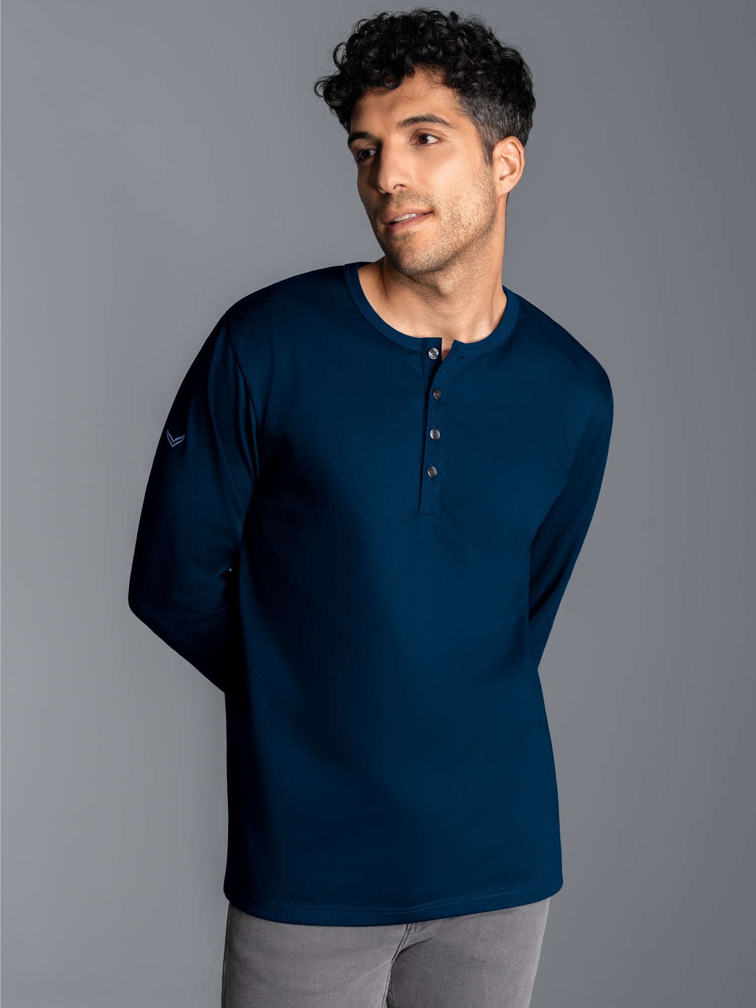 Langarmshirt mit Knopfleiste Night-blue