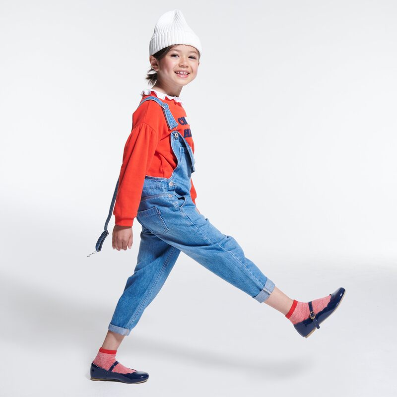 Salopette en jean délavé bleue fille