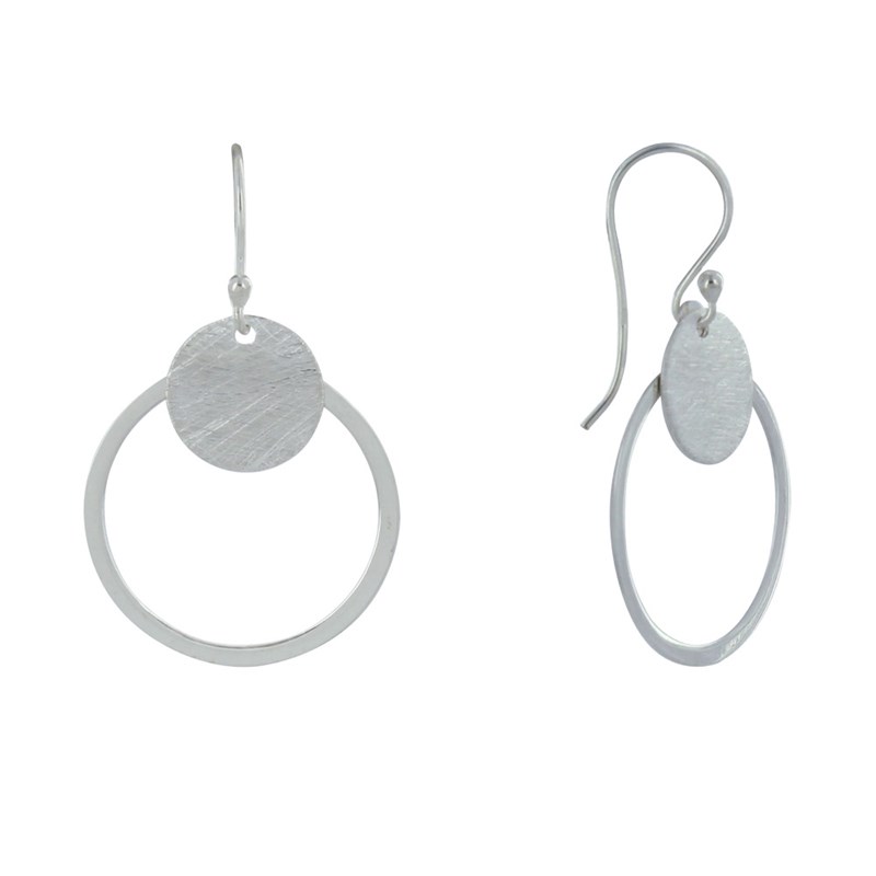 Boucles d'Oreilles Argent Crochet Cercles et Pastilles Brossées