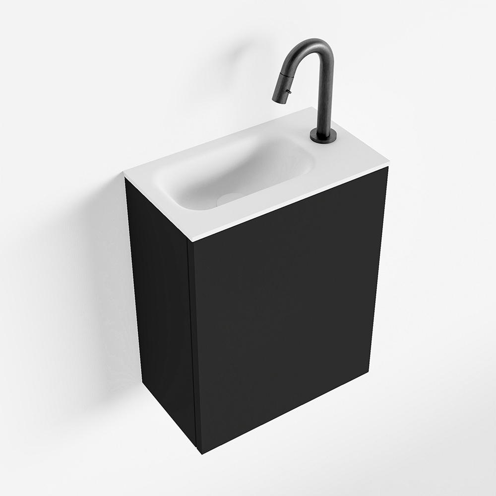 Zaro Polly toiletmeubel 40cm mat zwart met witte wastafel met kraangat rechts