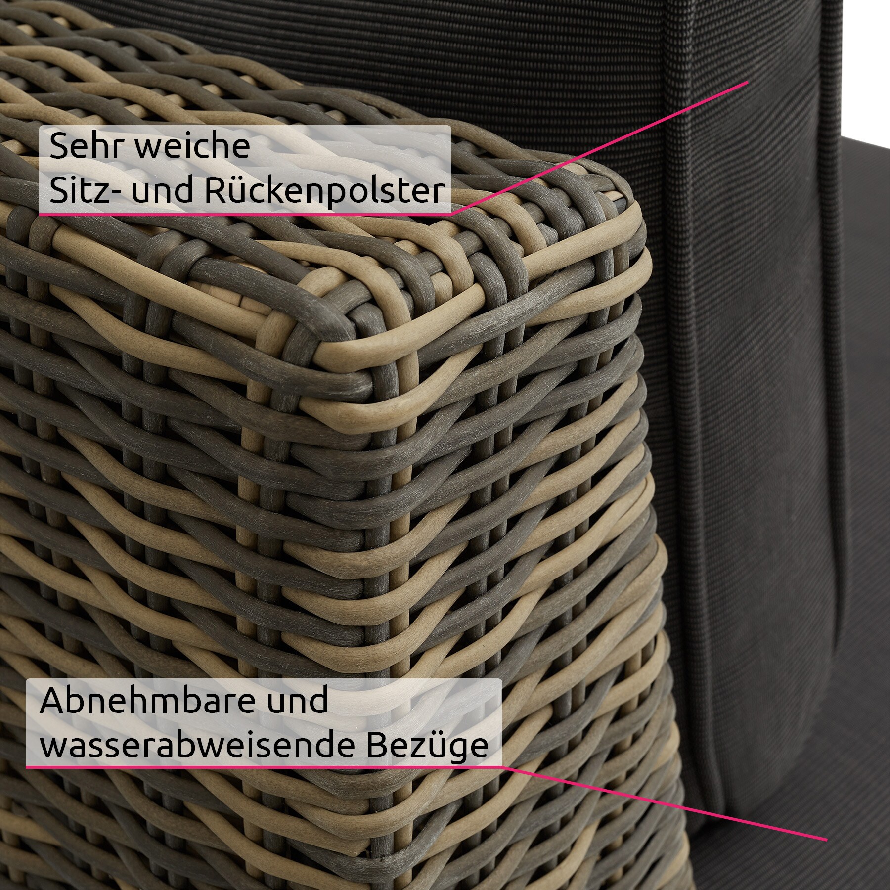 tectake® Modulares Rattanset, Eckelemente und Sessel mit Aluminiumgestell, hochwertiges Geflecht, kein Aufbau