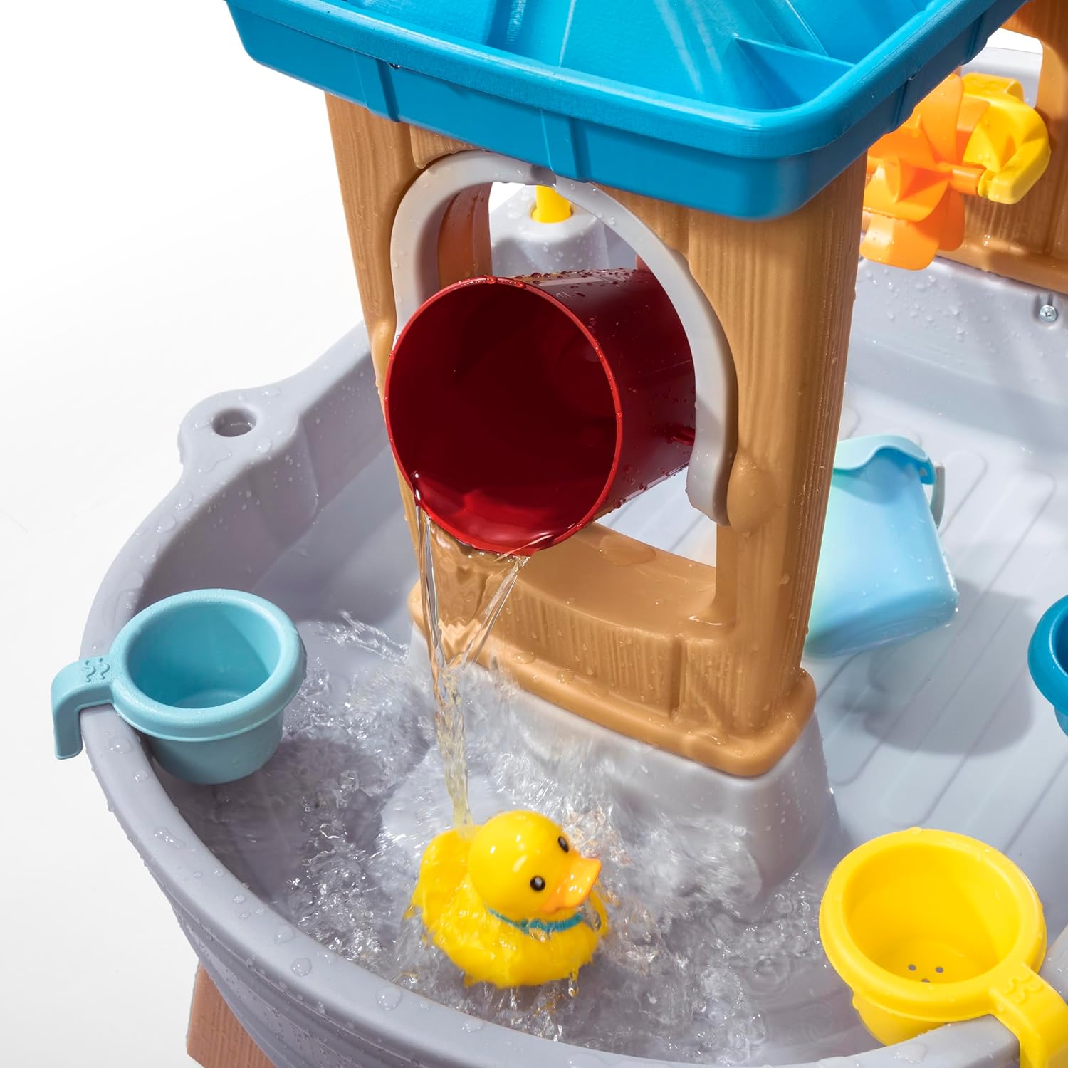 Step2 Rain Showers Splash Tub Wasserspieltisch | Großer Wassertisch mit 13-teiligem Zubehörset | Garten Wasser Spieltisch für Kinder in Grau & Braun