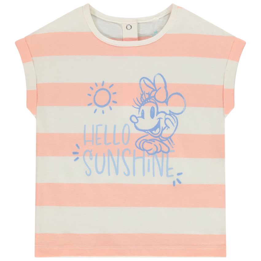 T-shirt manches courtes rayé print Minnie Disney pour bébé fille - Ecru