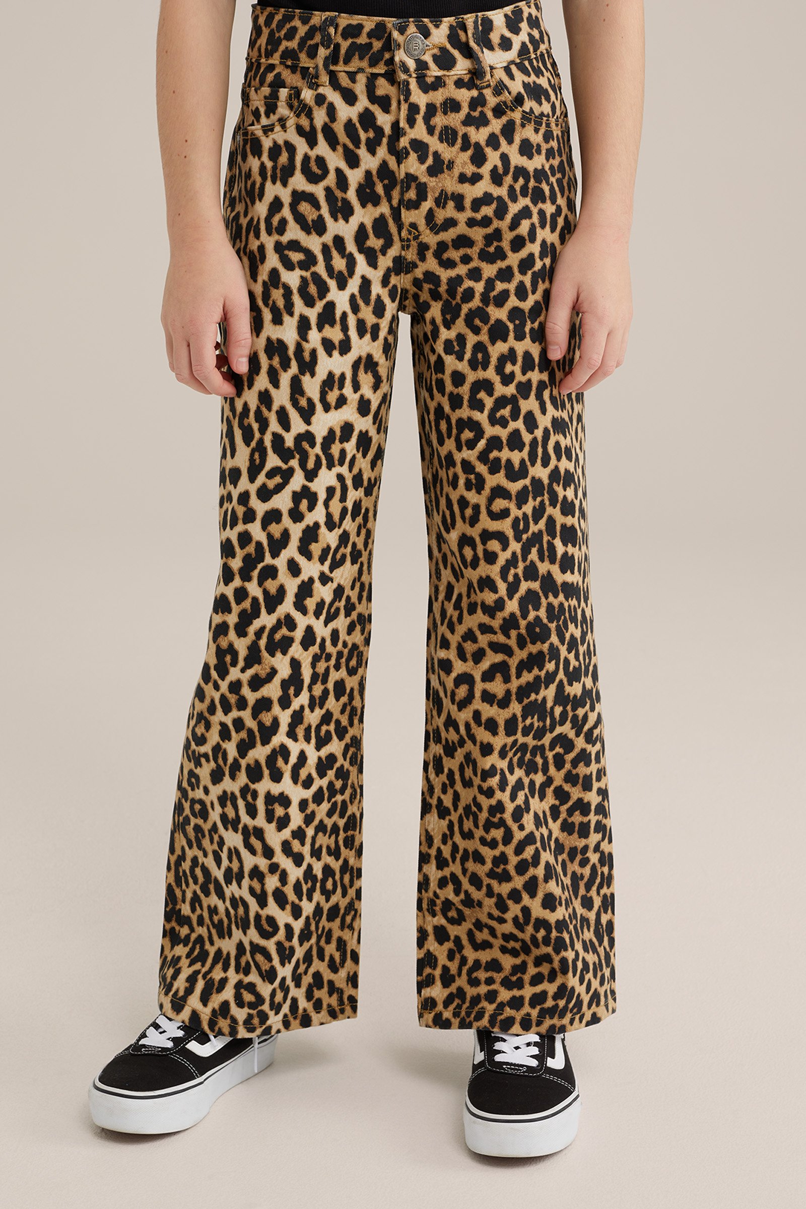 Meisjes wide leg jeans met luipaard print Blue Ridge Lichtgeel