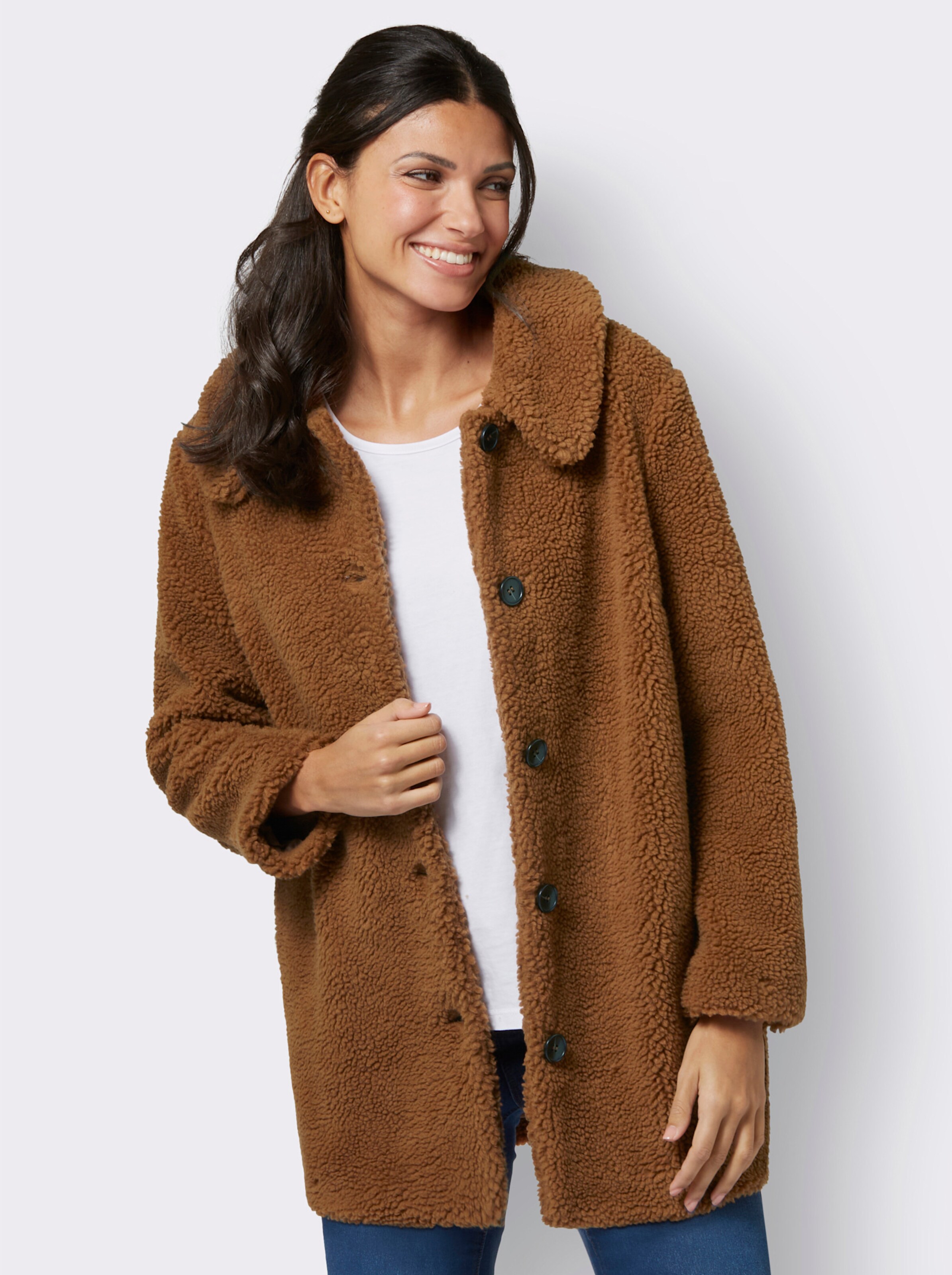 Longjacke in Teddy-Optik, weich