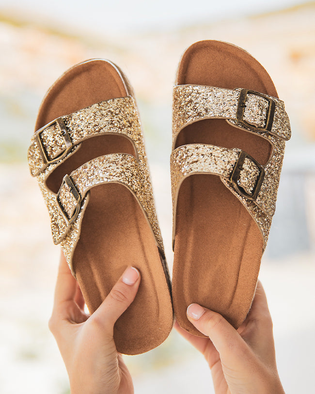 Sandale femme plateforme mule dorées - Bétina
