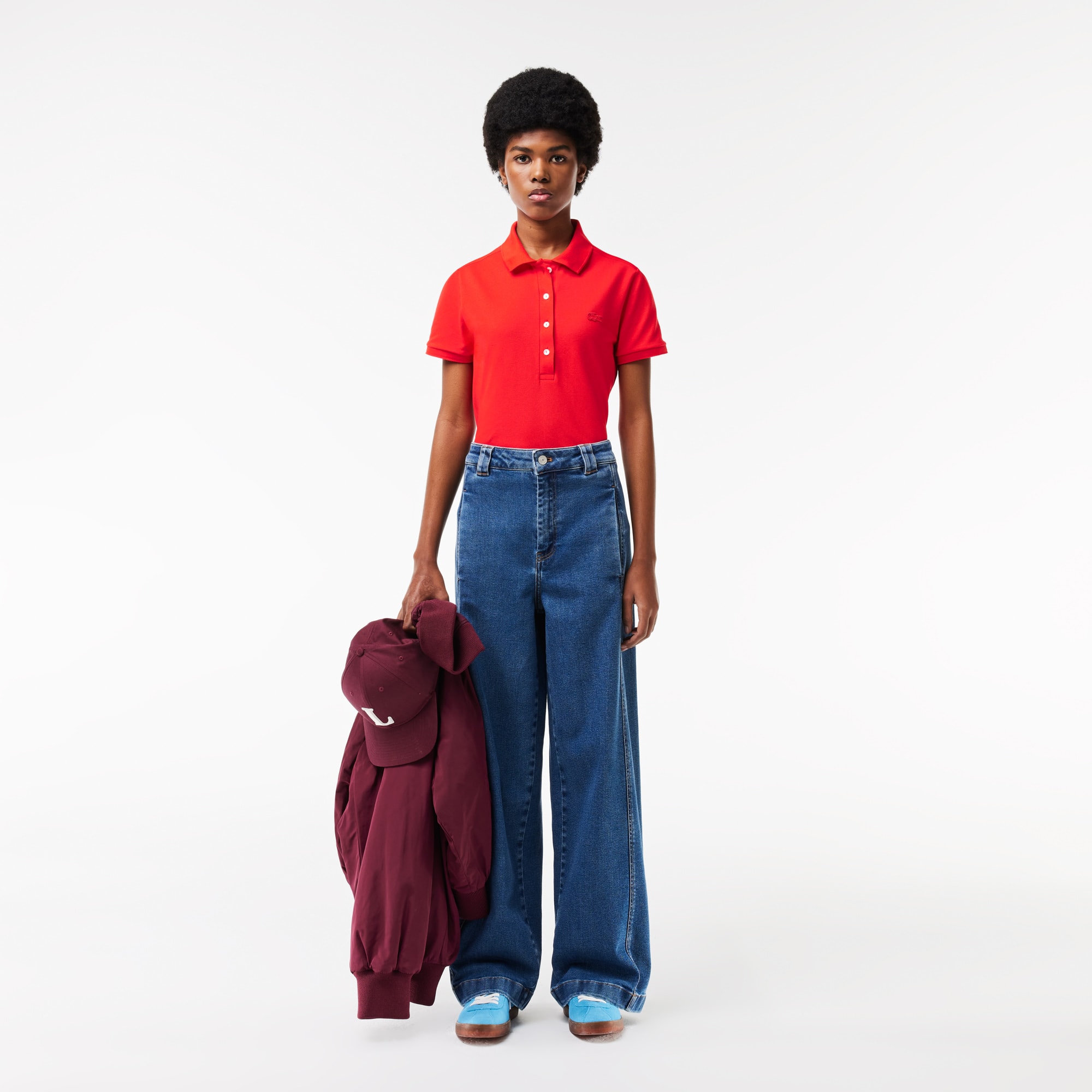 Polo L.12.D slim fit en mini piqué stretch Manches Courtes - Rouge - Lacoste - Femme