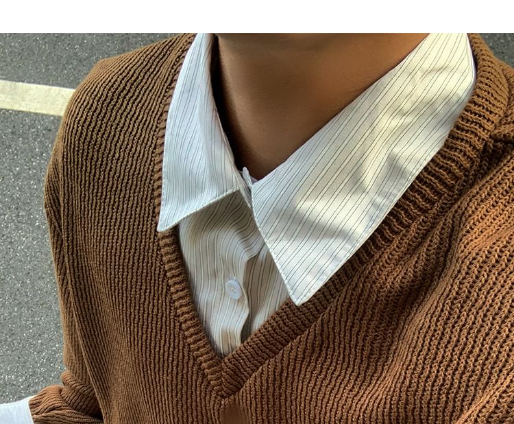 Omozando - Mock tweedelig V-hals sweatshirt met kraag