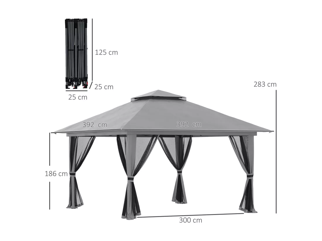 Tonnelle barnum de jardin pop-up pliant 3,92L x 3,92l x 2,83H m sacs de lestage et transport inclus gris